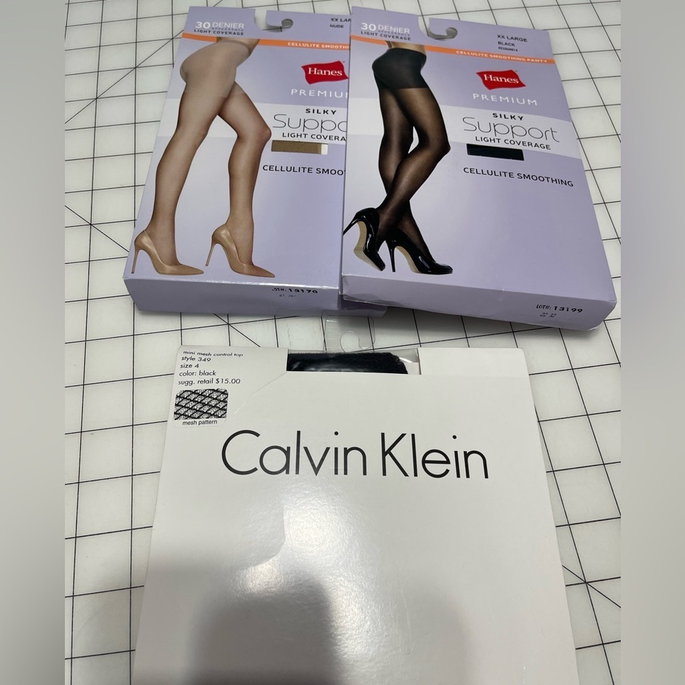 3 PACK OF PANTYHOSE SIZE  XXL. ONE NUDE, ONE BLACK, AND ONE BLACK FISHNET.